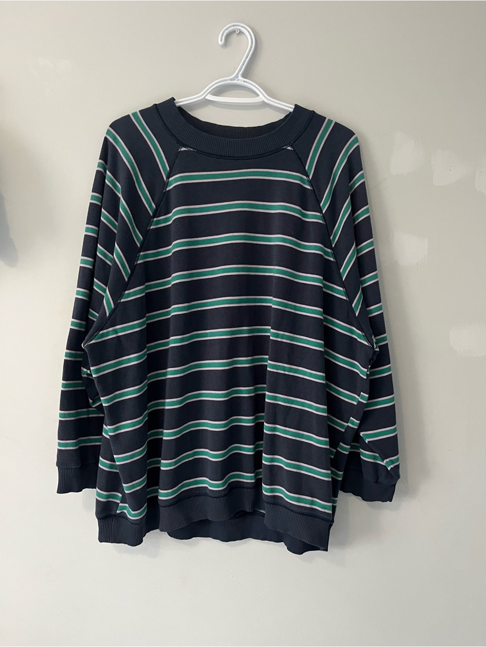 American Eagle Outfitters Navy comfy lounge Crewneck with Green/White Stripes
